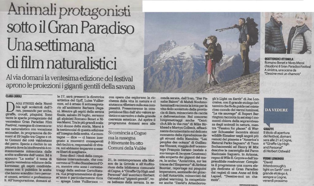 2017-07-23 La Repubblica Animali protagonisti sotto il Gran Paradiso Una settimana di film naturalistici